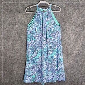 Cynthia Rowley Dress S Cottage Coastal Core High Neck Shift Stretchy Teal‎